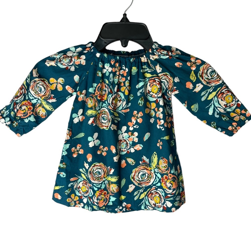 Cranky Peach Floral Teal Fall Dress Long Sleeve 12-24 Months